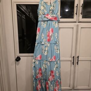 Floral Maxi Dress in Blue and Pink